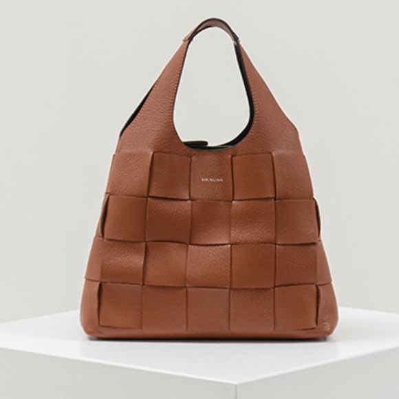 Lia Numa Bags Lia Numa Tobo Woven Genuine Leather Shoulder Bag Hobo Tan Cognac Italian